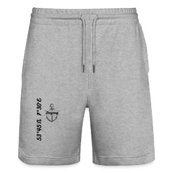 Koordinaten Motiv Insel Langeoog - Stanley/Stella Unisex Bio Joggingshorts Trainer  - Grau meliert - Vorne - Nik (191cm) & Marisol (170cm)