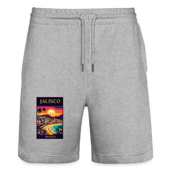 Jalisco Mexiko Sonnenuntergang Design - Stanley/Stella Unisex Bio Joggingshorts Trainer  - Grau meliert - Vorne - Nik (191cm) & Marisol (170cm)