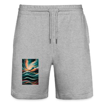 Vagues et nuages surréalistes Paysage abstrait vibrant - Short de jogging bio TRAINER Stanley/Stella unisexe - gris chiné - Devant - Nik (191cm) & Marisol (170cm)