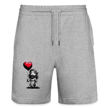 Jesus mit Herz Luftballon - Heartful Creatures - Stanley/Stella Unisex Bio Joggingshorts Trainer  - Grau meliert - Vorne - Nik (191cm) & Marisol (170cm)