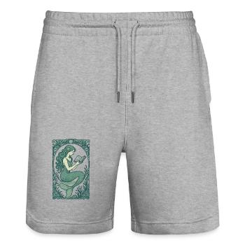 Meerjungfrau Nixe Lesen Buch Bücher Geschenk - Stanley/Stella Unisex Bio Joggingshorts Trainer  - Grau meliert - Vorne - Nik (191cm) & Marisol (170cm)