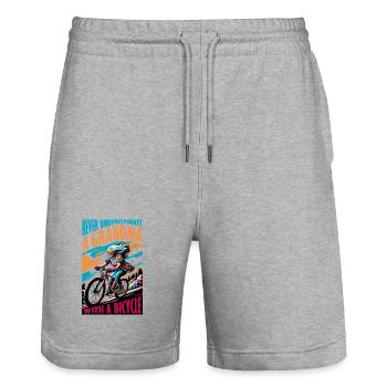 Vibrant Grandma Bicycle Adventure Design - Stanley/Stella Trainer Unisex Organic Jogging Shorts - heather grey - Front - Nik (191cm) & Marisol (170cm)