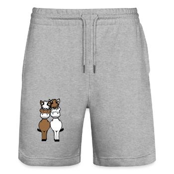 2 Pferde Mann Frau Liebespaar Freunde Liebe Team - Stanley/Stella Unisex Bio Joggingshorts Trainer  - Grau meliert - Vorne - Nik (191cm) & Marisol (170cm)