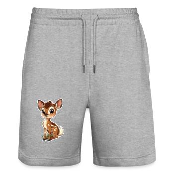 roe deer - Stanley/Stella Trainer Unisex Organic Jogging Shorts - heather grey - Front - Nik (191cm) & Marisol (170cm)