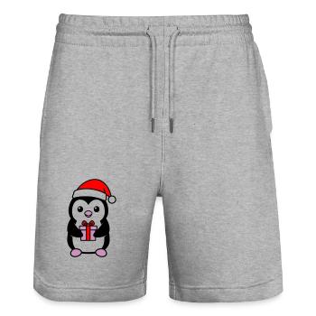 Cute Christmas Penguin with Gift - Stanley/Stella Trainer Unisex Organic Jogging Shorts - heather grey - Front - Nik (191cm) & Marisol (170cm)