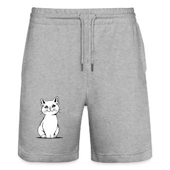 Katze schwarzweiß Katzenshirt Geschenk Weihnachten - Stanley/Stella Unisex Bio Joggingshorts Trainer  - Grau meliert - Vorne - Nik (191cm) & Marisol (170cm)