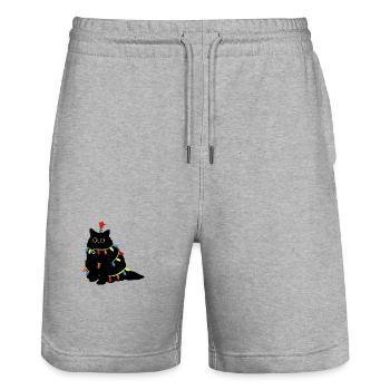 Weihnachtskatze mit Lichterketten - Stanley/Stella Unisex Bio Joggingshorts Trainer  - Grau meliert - Vorne - Nik (191cm) & Marisol (170cm)