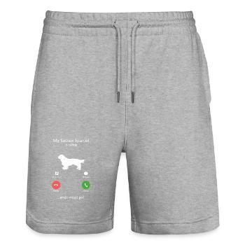 Chien espagnol du Sussex appelant chien Maman Chien Papa de chien - Short de jogging bio TRAINER Stanley/Stella unisexe - gris chiné - Devant - Nik (191cm) & Marisol (170cm)