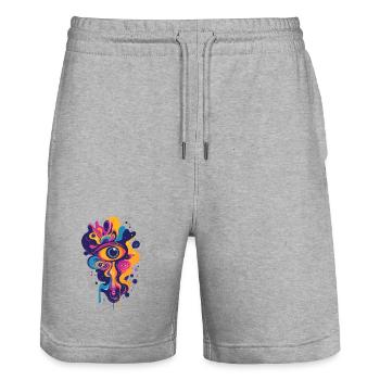 bunte psychedelische Kunst Grafik LSD Farbtropfen - Stanley/Stella Unisex Bio Joggingshorts Trainer  - Grau meliert - Vorne - Nik (191cm) & Marisol (170cm)