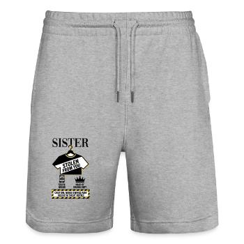 Sister Stolen From You Warning - Stanley/Stella Trainer Unisex Organic Jogging Shorts - heather grey - Front - Nik (191cm) & Marisol (170cm)