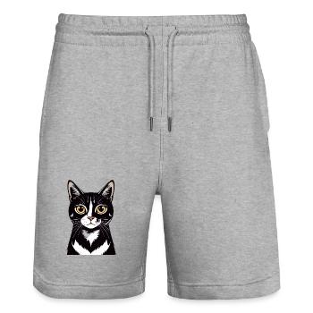 Cat Portrait Black White Cat Contrast Motif - Stanley/Stella Trainer Unisex Organic Jogging Shorts - heather grey - Front - Nik (191cm) & Marisol (170cm)