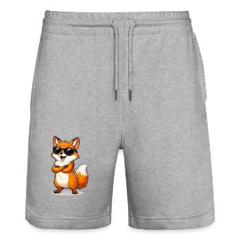 Cool fox with sunglasses - Stanley/Stella Trainer Unisex Organic Jogging Shorts - heather grey - Front - Nik (191cm) & Marisol (170cm)