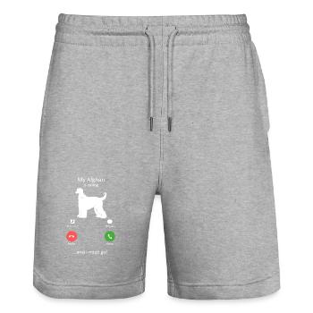Un drôle de chien afghan m’appelle et je dois y aller - Short de jogging bio TRAINER Stanley/Stella unisexe - gris chiné - Devant - Nik (191cm) & Marisol (170cm)