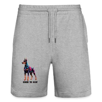 Geometric Doberman Pinscher - Beware The Silent -  - Stanley/Stella Trainer Unisex Organic Jogging Shorts - heather grey - Front - Nik (191cm) & Marisol (170cm)