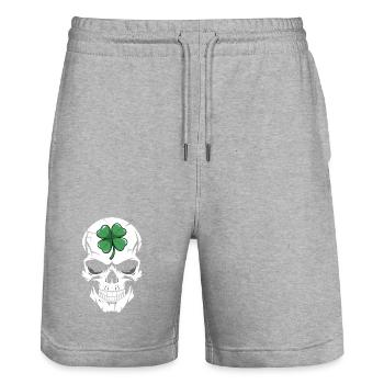 Kleeblatt Totenkopf Fusion - Stanley/Stella Unisex Bio Joggingshorts Trainer  - Grau meliert - Vorne - Nik (191cm) & Marisol (170cm)