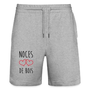 Noces de bois – 5 ans de mariage - Short de jogging bio TRAINER Stanley/Stella unisexe - gris chiné - Devant - Nik (191cm) & Marisol (170cm)