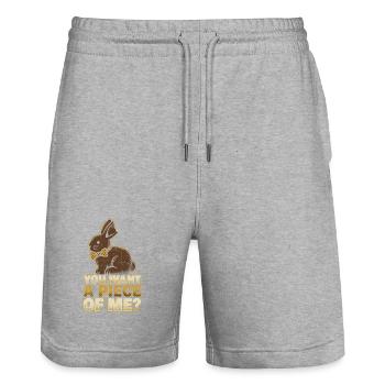 Lapin avec nœud papillon – Tu veux un morceau de moi - Short de jogging bio TRAINER Stanley/Stella unisexe - gris chiné - Devant - Nik (191cm) & Marisol (170cm)