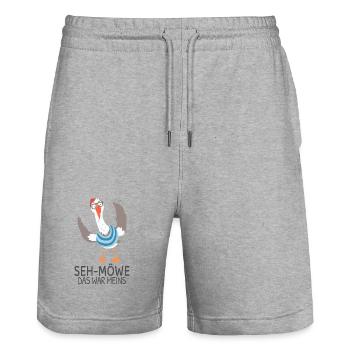 SEH-MÖWE That was mine – Funny Seagull Cartoon - Stanley/Stella Trainer Unisex Organic Jogging Shorts - heather grey - Front - Nik (191cm) & Marisol (170cm)
