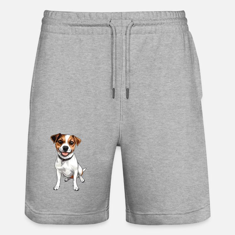 Dessin animé joyeux de Jack Russell - Short de jogging bio TRAINER Stanley/Stella unisexe - gris chiné