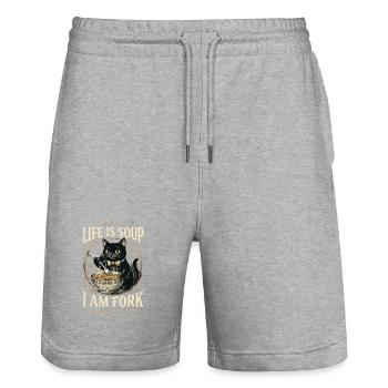 Life Is Soup I Am Fork - Lustige Katze Meme - Stanley/Stella Unisex Bio Joggingshorts Trainer  - Grau meliert - Vorne - Nik (191cm) & Marisol (170cm)