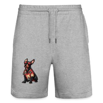 Dobermann Hund Comic Urlaub - Stanley/Stella Unisex Bio Joggingshorts Trainer  - Grau meliert - Vorne - Nik (191cm) & Marisol (170cm)