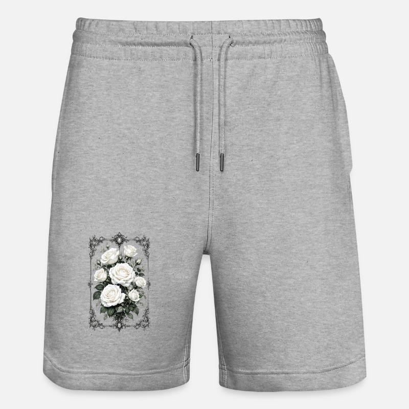 Roses, Roses blanches, Roses et Fleurs - Short de jogging bio TRAINER Stanley/Stella unisexe - gris chiné