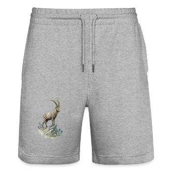 Alpen Steinbock Edelweiß Bergtier Naturmotiv - Stanley/Stella Unisex Bio Joggingshorts Trainer  - Grau meliert - Vorne - Nik (191cm) & Marisol (170cm)