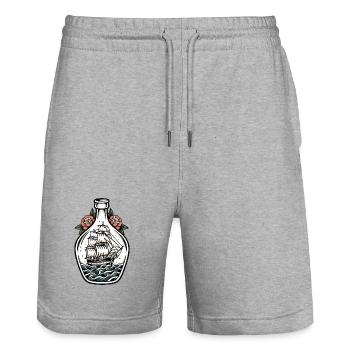 Boats in Bottle Tattoo Retro Sailboat Sea - Stanley/Stella Trainer Unisex Organic Jogging Shorts - heather grey - Front - Nik (191cm) & Marisol (170cm)