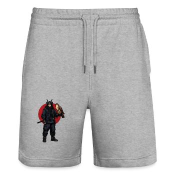 Guerrier Ninja avec Faucon - Short de jogging bio TRAINER Stanley/Stella unisexe - gris chiné - Devant - Nik (191cm) & Marisol (170cm)