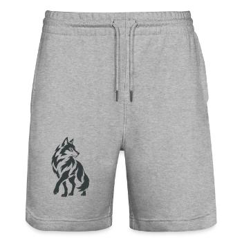 Geometrischer Wolf – Silhouette - Stanley/Stella Unisex Bio Joggingshorts Trainer  - Grau meliert - Vorne - Nik (191cm) & Marisol (170cm)
