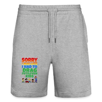 Late because the children are pulling - Stanley/Stella Trainer Unisex Organic Jogging Shorts - heather grey - Front - Nik (191cm) & Marisol (170cm)
