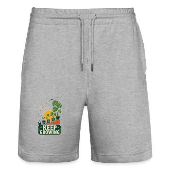 Keep Growing – Retro Pflanzen Motivation - Stanley/Stella Unisex Bio Joggingshorts Trainer  - Grau meliert - Vorne - Nik (191cm) & Marisol (170cm)