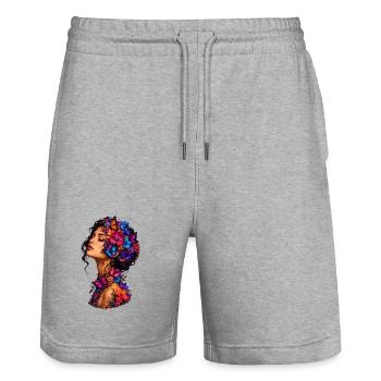 Butterfly Blossoms Wreath - Stanley/Stella Trainer Unisex Organic Jogging Shorts - heather grey - Front - Nik (191cm) & Marisol (170cm)