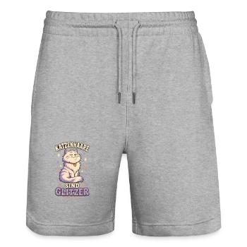 Katzenhaare sind Glitzer – Katzen Spruch - Stanley/Stella Unisex Bio Joggingshorts Trainer  - Grau meliert - Vorne - Nik (191cm) & Marisol (170cm)