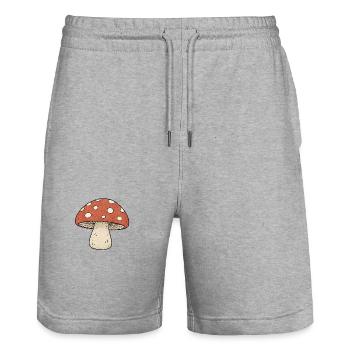 TINY ACTIVISTS | Mushroom - Stanley/Stella Trainer Unisex Organic Jogging Shorts - heather grey - Front - Nik (191cm) & Marisol (170cm)