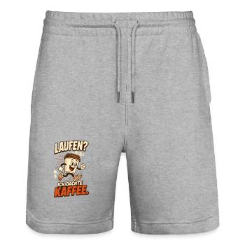 Laufen? Ich dachte Kaffee – Lustiger Spruch - Stanley/Stella Unisex Bio Joggingshorts Trainer  - Grau meliert - Vorne - Nik (191cm) & Marisol (170cm)