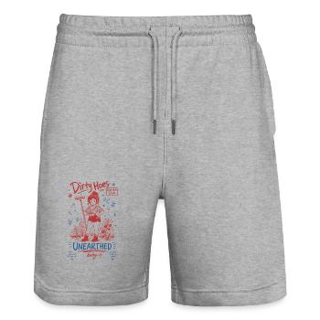 Dirty Hoes Garden Club Unearthed Organic Gardening - Stanley/Stella Trainer Unisex Organic Jogging Shorts - heather grey - Front - Nik (191cm) & Marisol (170cm)
