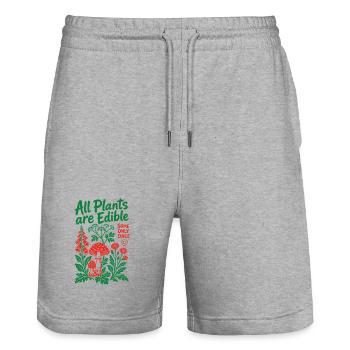 All Plants Are Edible Organic Gardening - Stanley/Stella Trainer Unisex Organic Jogging Shorts - heather grey - Front - Nik (191cm) & Marisol (170cm)