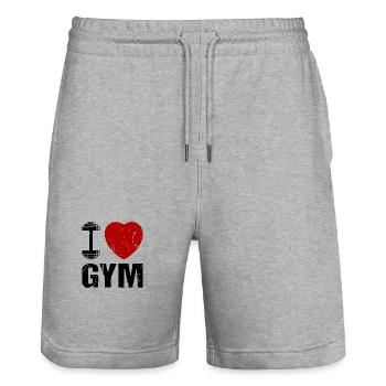 I love Gym Gym Sports - Stanley/Stella Trainer Unisex Organic Jogging Shorts - heather grey - Front - Nik (191cm) & Marisol (170cm)