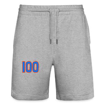 100. 100 YEARS. 100th ANNIVERSARY. 100 BIRTHDAY - Stanley/Stella Trainer Unisex Organic Jogging Shorts - heather grey - Front - Nik (191cm) & Marisol (170cm)