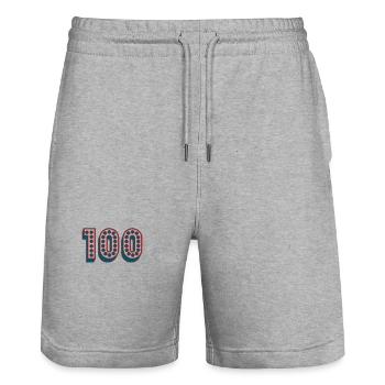 HAPPY BIRTHDAY. HAPPY BIRTHDAY. ANNIVERSARY. - Stanley/Stella Trainer Unisex Organic Jogging Shorts - heather grey - Front - Nik (191cm) & Marisol (170cm)