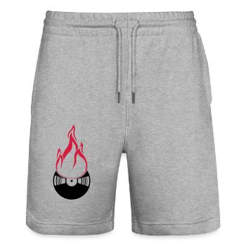 disko club party dj feiern musik tanzen vinyl plat - Stanley/Stella Unisex Bio Joggingshorts Trainer  - Grau meliert - Vorne - Nik (191cm) & Marisol (170cm)