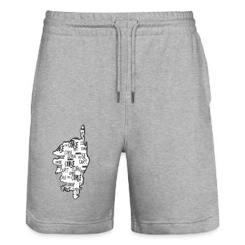 Corsica text region - Stanley/Stella Trainer Unisex Organic Jogging Shorts - heather grey - Front - Nik (191cm) & Marisol (170cm)