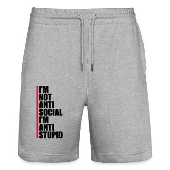 pas antisocial anti-stupide - Short de jogging bio TRAINER Stanley/Stella unisexe - gris chiné - Devant - Nik (191cm) & Marisol (170cm)