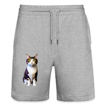 Le chat domestique à poil court vous regarde seul - Short de jogging bio TRAINER Stanley/Stella unisexe - gris chiné - Devant - Nik (191cm) & Marisol (170cm)