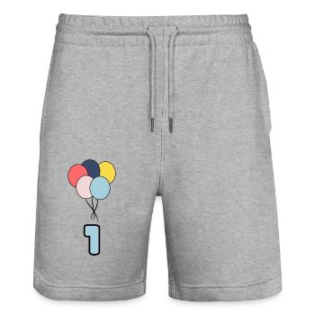1. 1 JAHR. 1-JÄHRIGES JUBILÄUM. GEBURTSTAG 1 JAHR - Stanley/Stella Unisex Bio Joggingshorts Trainer  - Grau meliert - Vorne - Nik (191cm) & Marisol (170cm)