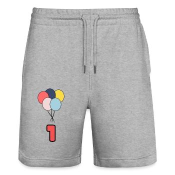 1. 1 AN. 1er ANNIVERSAIRE. ANNIVERSAIRE 1 AN - Short de jogging bio TRAINER Stanley/Stella unisexe - gris chiné - Devant - Nik (191cm) & Marisol (170cm)
