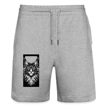 Cat face - Stanley/Stella Trainer Unisex Organic Jogging Shorts - heather grey - Front - Nik (191cm) & Marisol (170cm)
