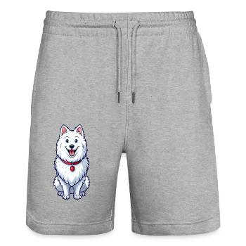 Happy Grinning Samoyed - Stanley/Stella Trainer Unisex Organic Jogging Shorts - heather grey - Front - Nik (191cm) & Marisol (170cm)