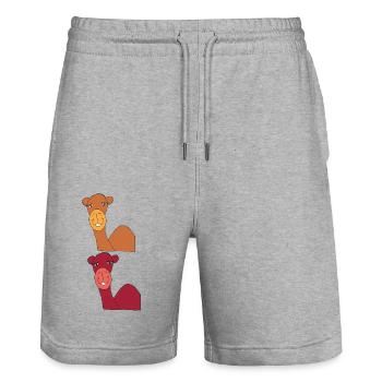kamel doppelt - Stanley/Stella Unisex Bio Joggingshorts Trainer  - Grau meliert - Vorne - Nik (191cm) & Marisol (170cm)